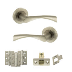 STATUS Colorado Door Handle Pack (Latch Set - 3" CE Latch, 3" Fire Rated Hinges x3) - Satin Nickel