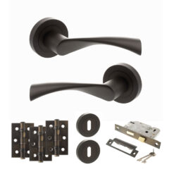 STATUS Colorado Door Handle Pack (3 Lever Lock Set - 3" CE Sashlock, 3" Fire Rated Hinges x3) - Urban Dark Bronze