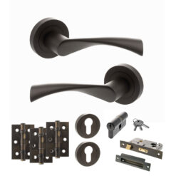STATUS Colorado Door Handle Pack (Euro Lock Set - 3" CE Sashlock, 3" Fire Rated Hinges x3) - Urban Dark Bronze