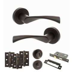 STATUS Colorado Door Handle Pack (Bathroom Set - 3" CE Bathroom Lock, 3" Fire Rated Hinges x3) - Urban Dark Bronze