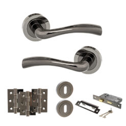 STATUS Texas Door Handle Pack (3 Lever Lock Set - 3" CE Sashlock, 3" Fire Rated Hinges x3) - Black Nickel