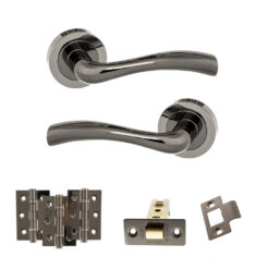 STATUS Texas Door Handle Pack (Latch Set - 3" CE Latch, 3" Fire Rated Hinges x3) - Black Nickel