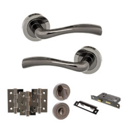 STATUS Texas Door Handle Pack (Bathroom Set - 3" CE Bathroom Lock, 3" Fire Rated Hinges x3) - Black Nickel