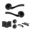 STATUS Texas Door Handle Pack (Bathroom Set - 3" CE Bathroom Lock, 3" Fire Rated Hinges x3) - Matt Black