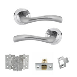 STATUS Texas Door Handle Pack (Latch Set - 3" CE Latch, 3" Fire Rated Hinges x3) - Satin Chrome