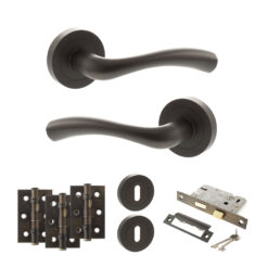 STATUS Texas Door Handle Pack (3 Lever Lock Set - 3" CE Sashlock, 3" Fire Rated Hinges x3) - Urban Dark Bronze