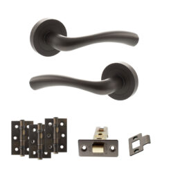 STATUS Texas Door Handle Pack (Latch Set - 3" CE Latch, 3" Fire Rated Hinges x3) - Urban Dark Bronze