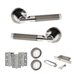 STATUS Dakota Door Handle Pack (3 Lever Lock Set - 3" CE Sashlock, 3" Fire Rated Hinges x3) - Black Nickel/Polished Chrome