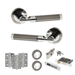 STATUS Dakota Door Handle Pack (Euro Lock Set - 3" CE Sashlock, 3" Fire Rated Hinges x3) - Black Nickel/Polished Chrome