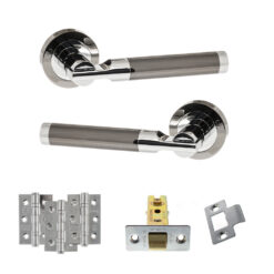 STATUS Dakota Door Handle Pack (Latch Set - 3" CE Latch, 3" Fire Rated Hinges x3) - Black Nickel/Polished Chrome