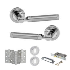 STATUS Dakota Door Handle Pack (3 Lever Lock Set - 3" CE Sashlock, 3" Fire Rated Hinges x3) - Satin Chrome/Polished Chrome