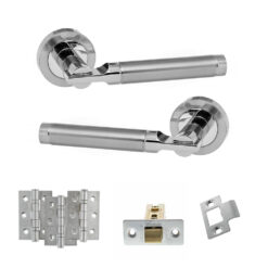STATUS Dakota Door Handle Pack (Latch Set - 3" CE Latch, 3" Fire Rated Hinges x3) - Satin Chrome/Polished Chrome