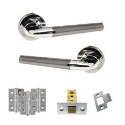 STATUS Tennessee Door Handle Pack (Latch Set - 3" CE Latch, 3" Fire Rated Hinges x3) - Black Nickel/Polished Chrome