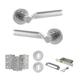 STATUS Hawaii Door Handle Pack (3 Lever Lock Set - 3" CE Sashlock, 3" Fire Rated Hinges x3) - Satin Chrome/Polished Chrome