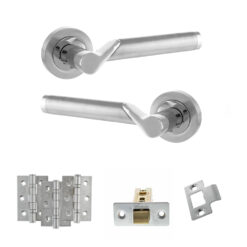 STATUS Hawaii Door Handle Pack (Latch Set - 3" CE Latch, 3" Fire Rated Hinges x3) - Satin Chrome/Polished Chrome