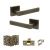STATUS Montana Door Handle Pack (Latch Set - 3" CE Latch, 3" Fire Rated Hinges x3) - Antique Brass
