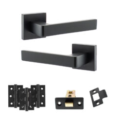 STATUS Montana Door Handle Pack (Latch Set - 3" CE Latch, 3" Fire Rated Hinges x3) - Matt Black