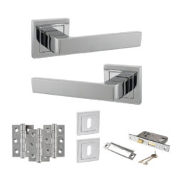 STATUS Montana Door Handle Pack (3 Lever Lock Set - 3" CE Sashlock, 3" Fire Rated Hinges x3) - Polished Chrome