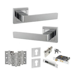 STATUS Montana Door Handle Pack (Euro Lock Set - 3" CE Sashlock, 3" Fire Rated Hinges x3) - Polished Chrome