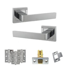 STATUS Montana Door Handle Pack (Latch Set - 3" CE Latch, 3" Fire Rated Hinges x3) - Polished Chrome