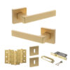 STATUS Montana Door Handle Pack (3 Lever Lock Set - 3" CE Sashlock, 3" Fire Rated Hinges x3) - Satin Brass