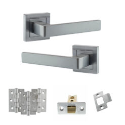 STATUS Montana Door Handle Pack (Latch Set - 3" CE Latch, 3" Fire Rated Hinges x3) - Satin Chrome