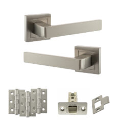 STATUS Montana Door Handle Pack (Latch Set - 3" CE Latch, 3" Fire Rated Hinges x3) - Satin Nickel