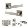 STATUS Montana Door Handle Pack (Bathroom Set - 3" CE Bathroom Lock, 3" Fire Rated Hinges x3) - Satin Nickel