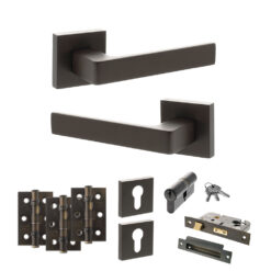 STATUS Montana Door Handle Pack (Euro Lock Set - 3" CE Sashlock, 3" Fire Rated Hinges x3) - Urban Dark Bronze