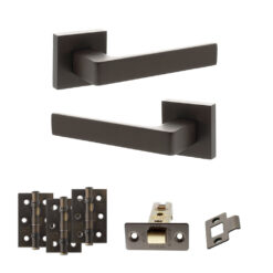 STATUS Montana Door Handle Pack (Latch Set - 3" CE Latch, 3" Fire Rated Hinges x3) - Urban Dark Bronze