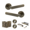 STATUS Carolina Door Handle Pack (3 Lever Lock Set - 3" CE Sashlock, 3" Fire Rated Hinges x3) - Antique Brass