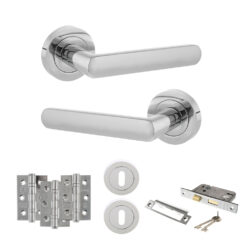 STATUS Carolina Door Handle Pack (3 Lever Lock Set - 3" CE Sashlock, 3" Fire Rated Hinges x3) - Polished Chrome