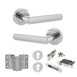 STATUS Carolina Door Handle Pack (Euro Lock Set - 3" CE Sashlock, 3" Fire Rated Hinges x3) - Polished Chrome