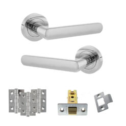STATUS Carolina Door Handle Pack (Latch Set - 3" CE Latch, 3" Fire Rated Hinges x3) - Polished Chrome