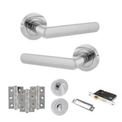 STATUS Carolina Door Handle Pack (Bathroom Set - 3" CE Bathroom Lock, 3" Fire Rated Hinges x3) - Polished Chrome