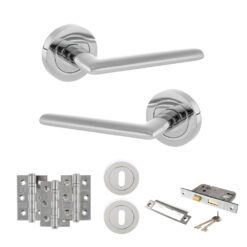 STATUS Alabama Door Handle Pack (3 Lever Lock Set - 3" CE Sashlock, 3" Fire Rated Hinges x3) - Polished Chrome