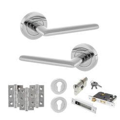 STATUS Alabama Door Handle Pack (Euro Lock Set - 3" CE Sashlock, 3" Fire Rated Hinges x3) - Polished Chrome