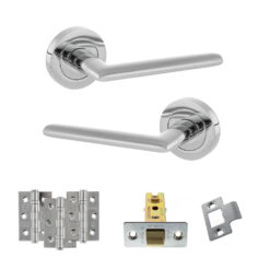 STATUS Alabama Door Handle Pack (Latch Set - 3" CE Latch, 3" Fire Rated Hinges x3) - Polished Chrome