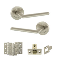 STATUS Alabama Door Handle Pack (Latch Set - 3" CE Latch, 3" Fire Rated Hinges x3) - Satin Nickel