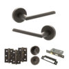 STATUS Alabama Door Handle Pack (Bathroom Set - 3" CE Bathroom Lock, 3" Fire Rated Hinges x3) - Urban Dark Bronze