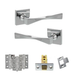 Senza Pari Guido Door Handle Pack (Latch Set - 3" CE Latch, 3" Fire Rated Hinges x3) - Polished Chrome