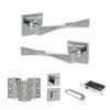 Senza Pari Guido Door Handle Pack (Bathroom Set - 3" CE Bathroom Lock, 3" Fire Rated Hinges x3) - Polished Chrome