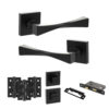 Senza Pari Guido Door Handle Pack (Bathroom Set - 3" CE Bathroom Lock, 3" Fire Rated Hinges x3) - Matt Black