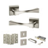 Senza Pari Guido Door Handle Pack (3 Lever Lock Set - 3" CE Sashlock, 3" Fire Rated Hinges x3) - Satin Nickel