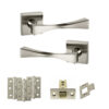 Senza Pari Guido Door Handle Pack (Latch Set - 3" CE Latch, 3" Fire Rated Hinges x3) - Satin Nickel