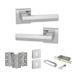 Senza Pari Davoli Door Handle Pack (3 Lever Lock Set - 3" CE Sashlock, 3" Fire Rated Hinges x3) - Polished Chrome