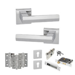 Senza Pari Davoli Door Handle Pack (Euro Lock Set - 3" CE Sashlock, 3" Fire Rated Hinges x3) - Polished Chrome