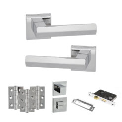 Senza Pari Davoli Door Handle Pack (Bathroom Set - 3" CE Bathroom Lock, 3" Fire Rated Hinges x3) - Polished Chrome
