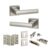 Senza Pari Davoli Door Handle Pack (Euro Lock Set - 3" CE Sashlock, 3" Fire Rated Hinges x3) - Satin Nickel
