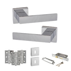 Senza Pari Panetti Door Handle Pack (3 Lever Lock Set - 3" CE Sashlock, 3" Fire Rated Hinges x3) - Polished Chrome
